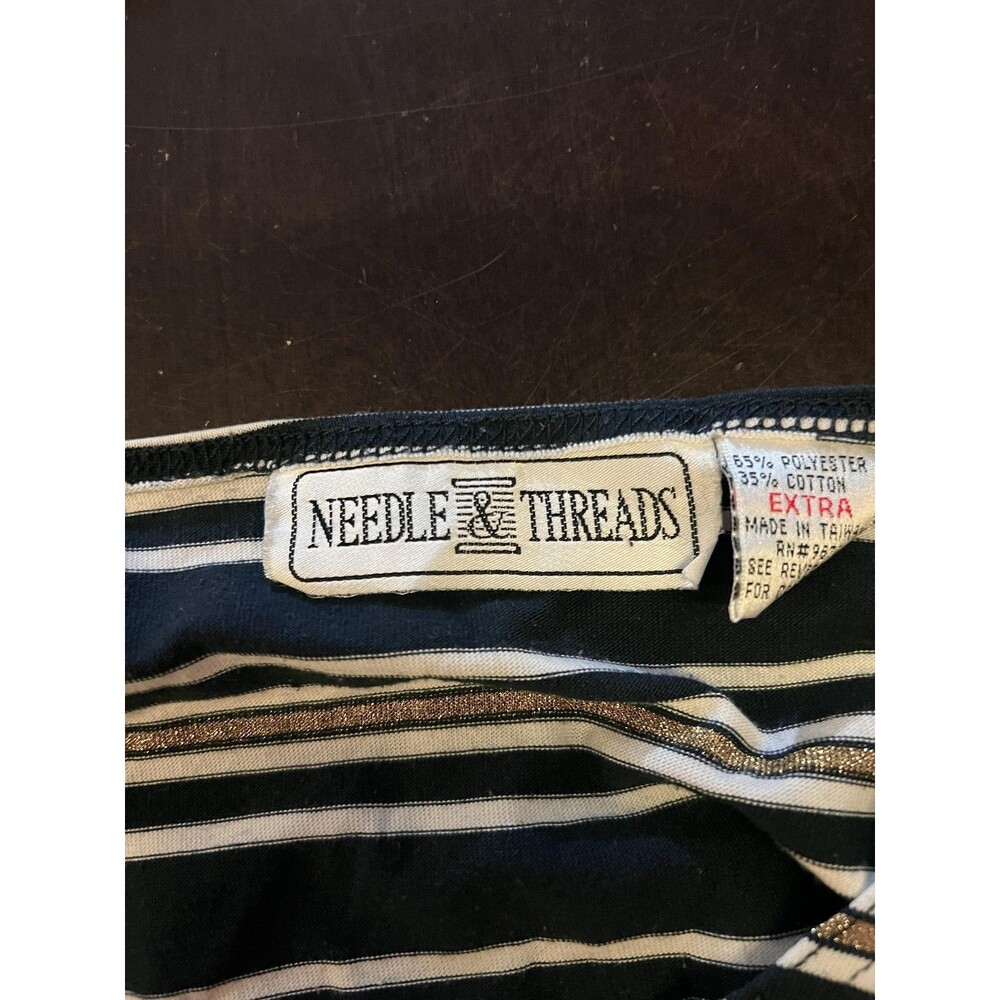 Vintage Needle & Threads Shirt Womens XL Navy Gold Striped Nautical 90s - Picture 7 of 9